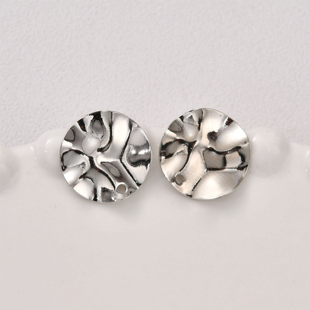 Round Pleats Earring Post, S925 Silver Pin, 14K Gold/Silver Plated, Nickel Free Earrings, Irregular Shape Ear Stud with Loop LL238