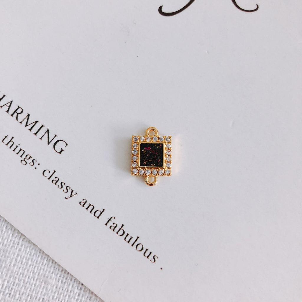 10 conectores cuadrados de resina con colgante de lámina dorada, pavé de circonitas cúbicas, para pulsera y collar, chapado en oro de 14 quilates, accesorios de joyería MY055-F002