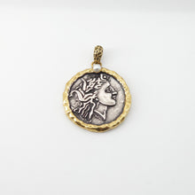 Load image into Gallery viewer, Antique Silver Boho Head Pendant, Boho Coin Charm, Gold Plated, Necklace Making Charm, Jewelry Findings S20699