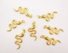 Load image into Gallery viewer, Snake Charm, 18K Gold Plated Snake Pendant for Necklace Making, 30x12mm, Micro CZ Pave Charm, Jewelry Finding S928