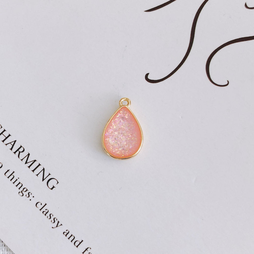 10pcs Faux Opal Drop Pendant, Resin with Gold Foil, Bracelet Necklace Pendant, 14K Real Gold Plated, Jewelry Findings MY040-F220