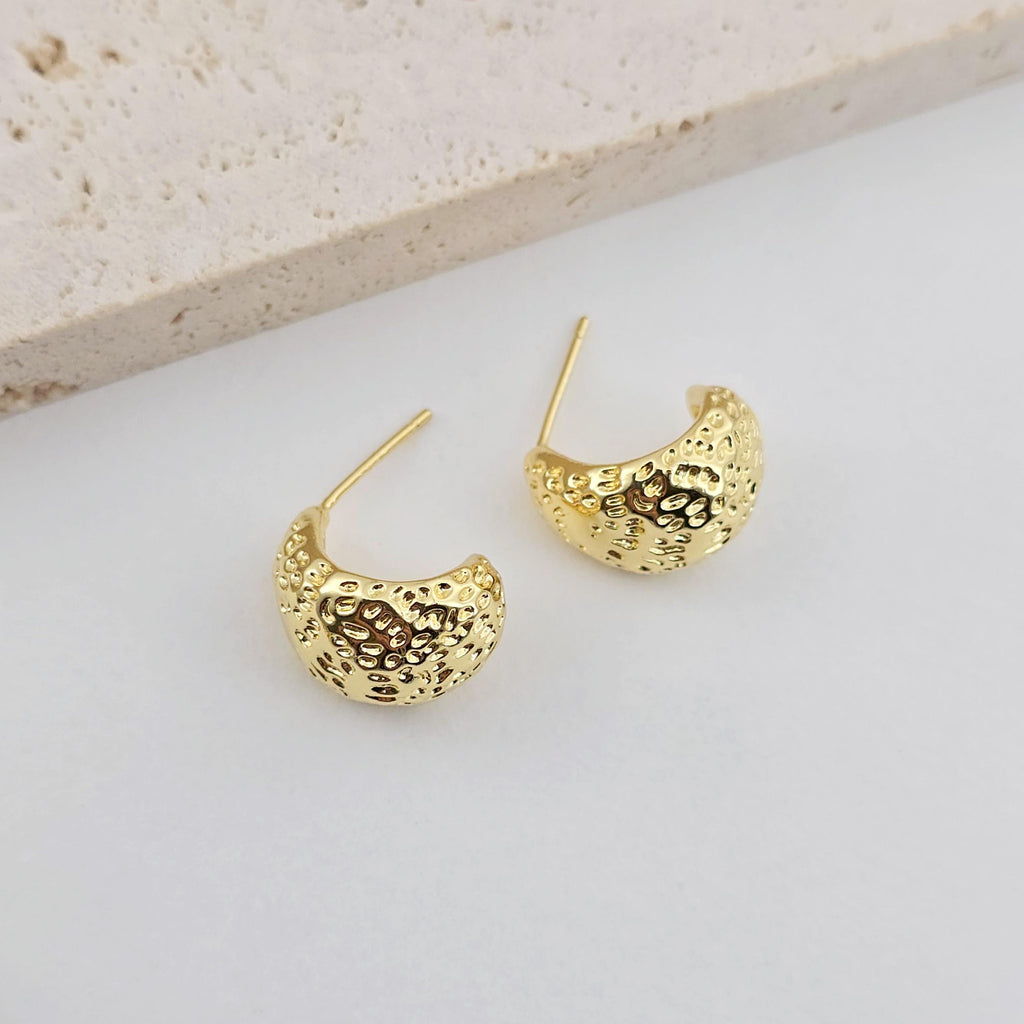 C Shape Ear Post, Cubic Zirconia Pave, Nickel Free, 18K Gold Plated Stud Earring Finding S1260