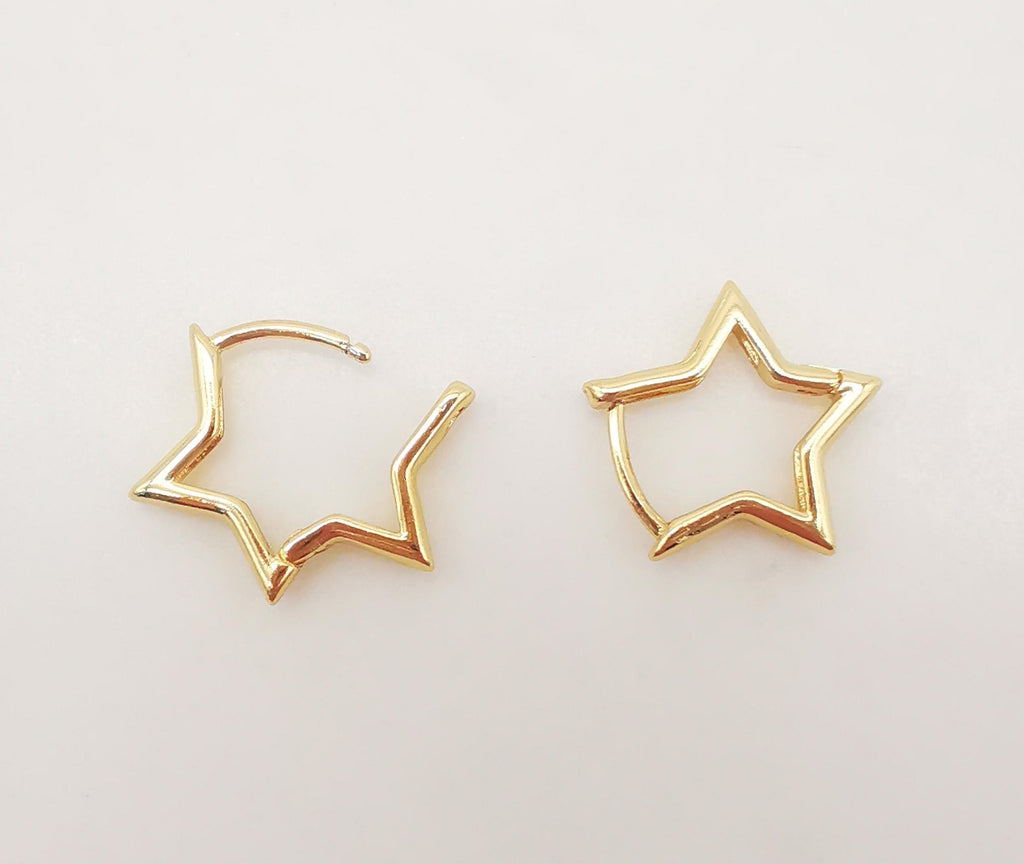 10pcs Gold Star Shape Ear Hoops, 16x15mm, 18K Gold Plated Leverback Earrings, Star Huggie Hoops Earring S1062