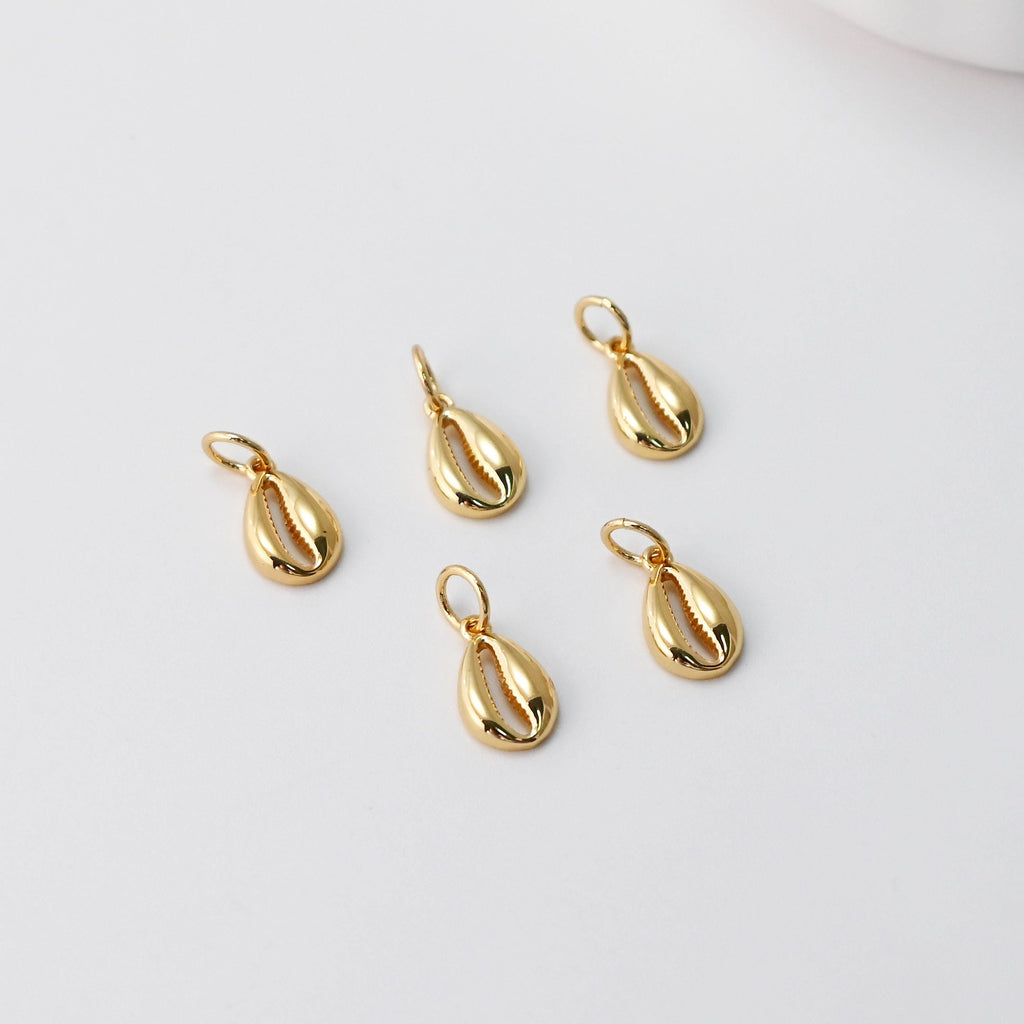 5pcs Tiny Gold Seashell Charm, Pendant, 10mm, 18k Gold Plated Brass, Bracelet Making, Jewelry Findings S20386