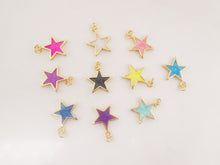 Load image into Gallery viewer, Multicolor Enamel Star Charm, 18K Gold Plated Star Pendant, 16mm, Necklace Bracelet Making Pendant S20315