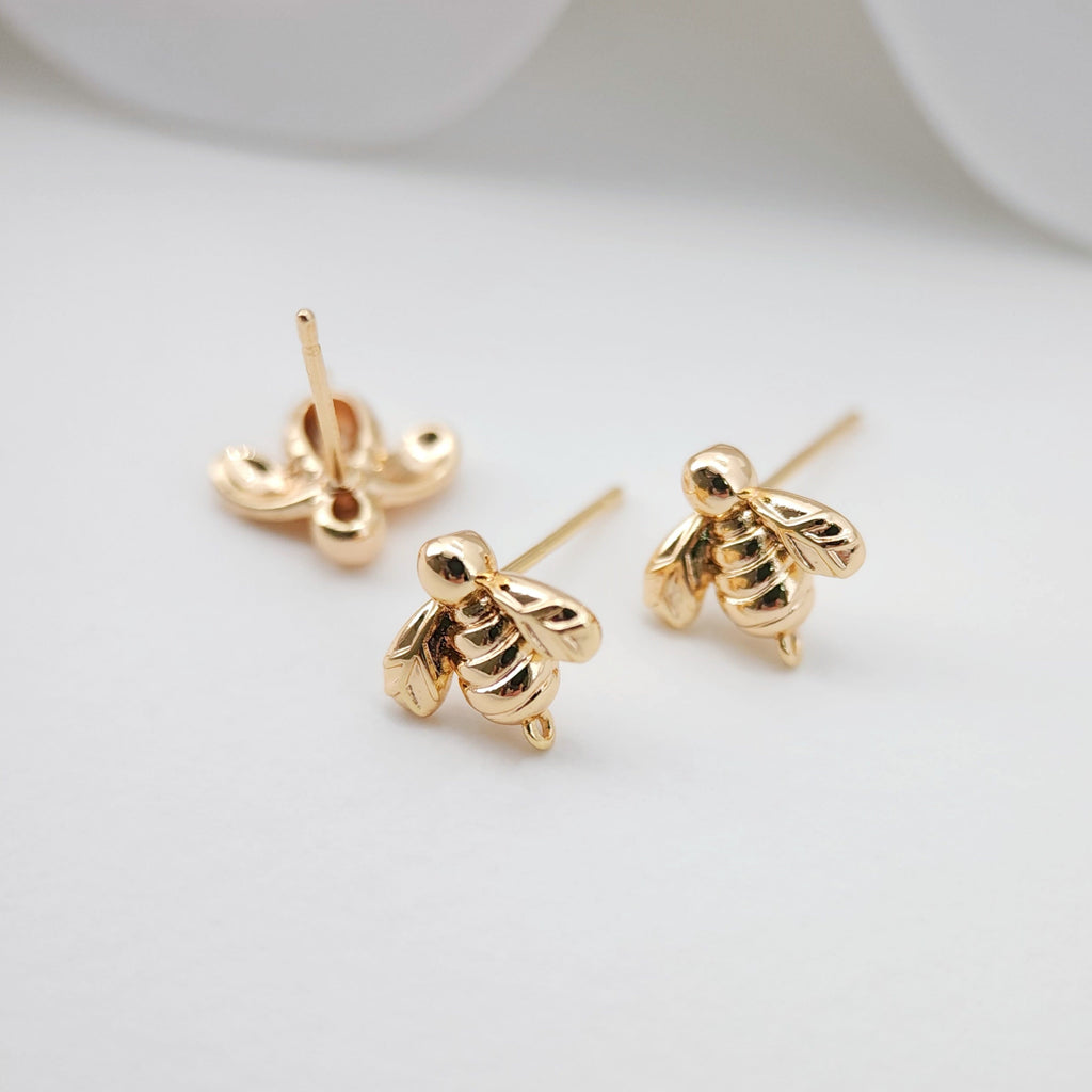 4pcs Gold Bee Earring Post With Loop, S925 Silver Pin Nickel Free Earrings, Bee Ear Stud Loop, Hypoallergenic Earring Findings Z091