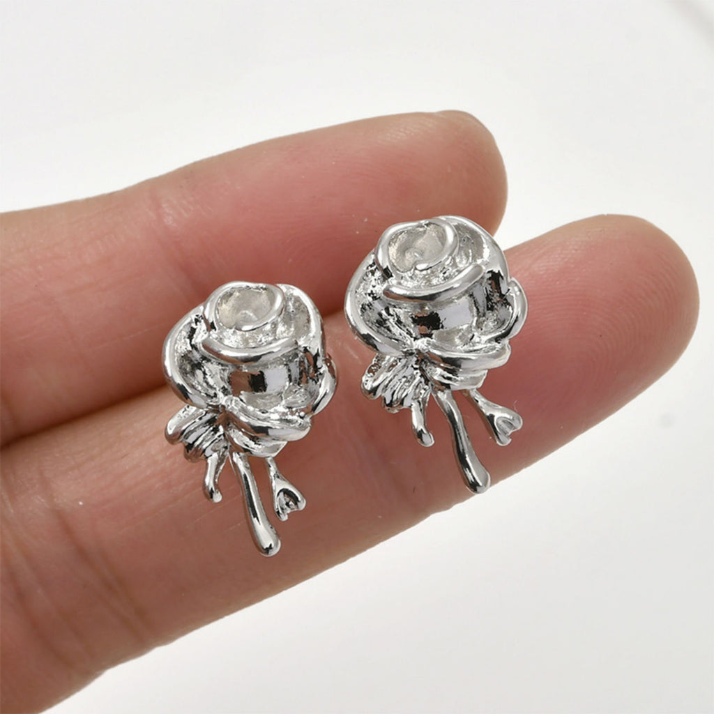 Lava Rose Ear Stud, S925 Silver Ear Pin Nickel Free Earrings, Gold/Silver Stud Earrings, Hypoallergenic Earring Findings LL175