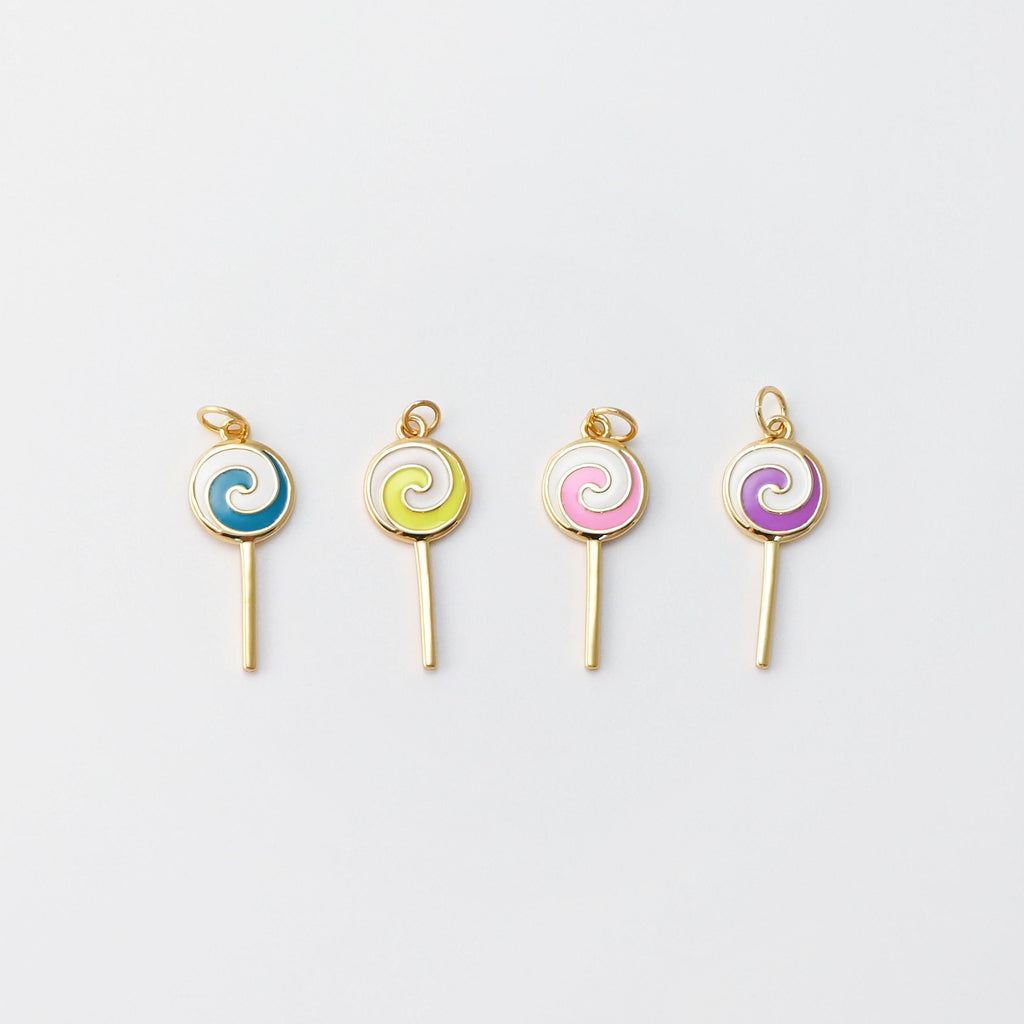 Enamel Lollipop, Colorful lollipop Pendant, 18K Gold Plated CZ Pave, Necklace Making Charms, Jewelry Findings S20449
