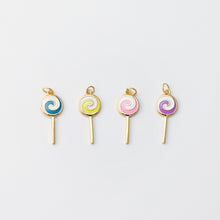 Load image into Gallery viewer, Enamel Lollipop, Colorful lollipop Pendant, 18K Gold Plated CZ Pave, Necklace Making Charms, Jewelry Findings S20449