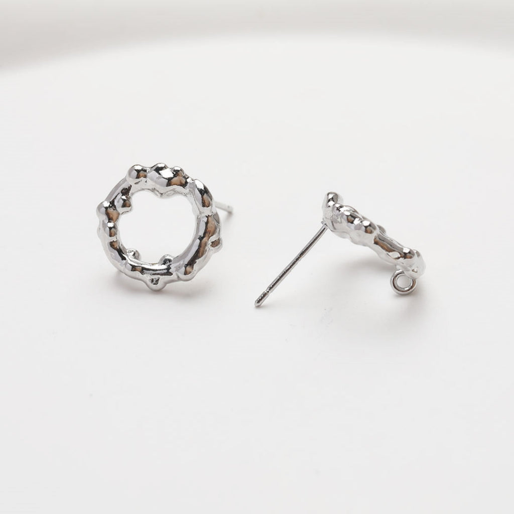 قرط دائري مجوف غير منتظم، ذهب/فضة عيار 14 قيراط، أقراط فضة S925 خالية من النيكل، قرط دائري مع حلقة JG075