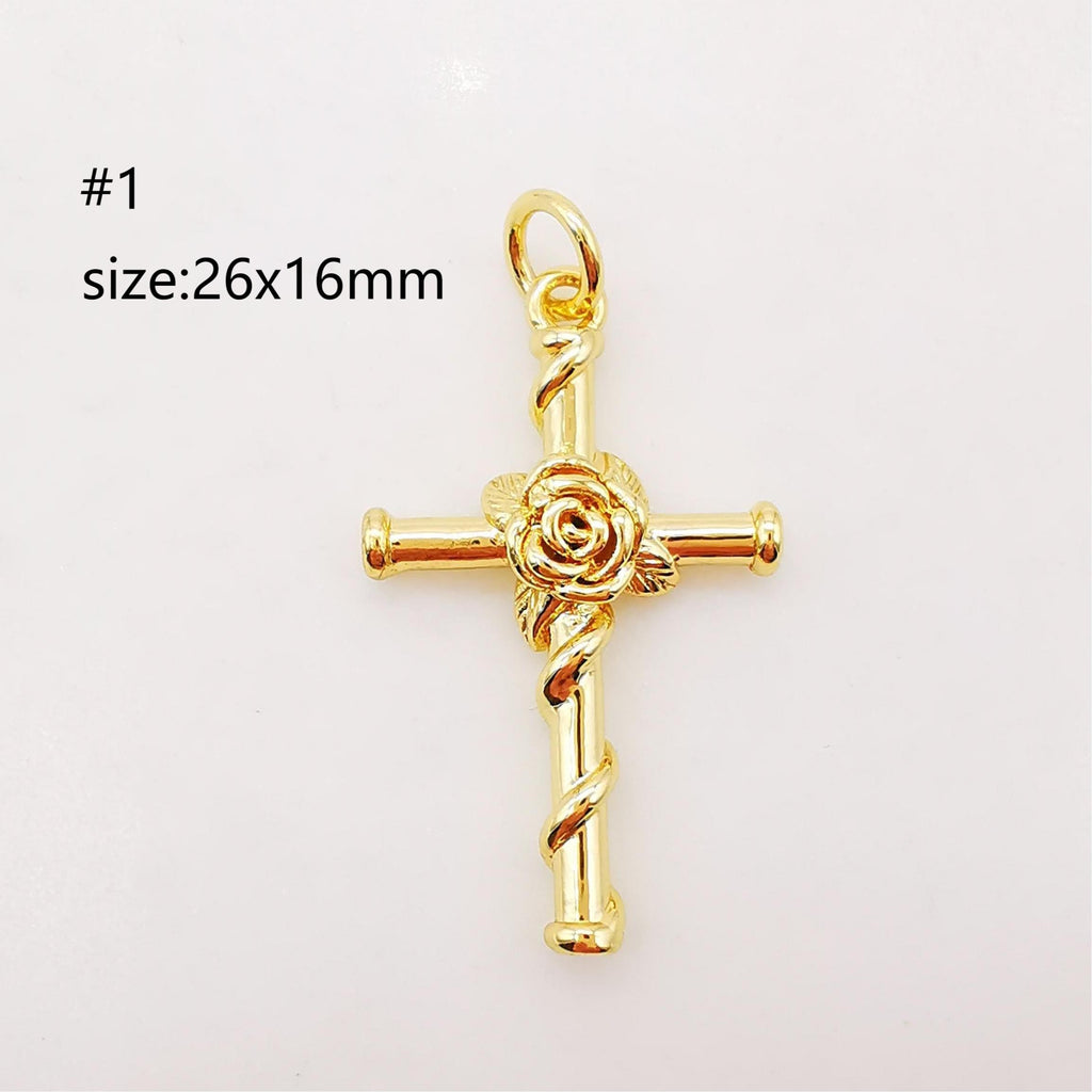 Dijes de cruz con pavé de circonita cúbica, colgante de espada, dije de cruz rosa, chapado en oro de 18 quilates, dijes para hacer collares, accesorios de joyería S890