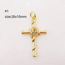 Cargar imagen en el visor de la galería, Dijes de cruz con pavé de circonita cúbica, colgante de espada, dije de cruz rosa, chapado en oro de 18 quilates, dijes para hacer collares, accesorios de joyería S890