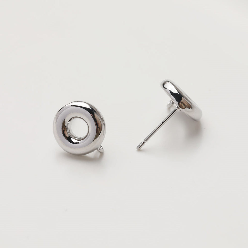 Round Geometry Earring Post, S925 Silver Pin, 14K Gold/Silver Plated, Nickel Free Earrings, Irregular Shape Ear Stud with Loop JG067-ZX246