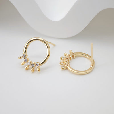 4 pendientes circulares con 5 anillas, pendientes de oro de 18 quilates, pasador de plata S925, pavé de circonitas, sin níquel, accesorios para pendientes ZX015