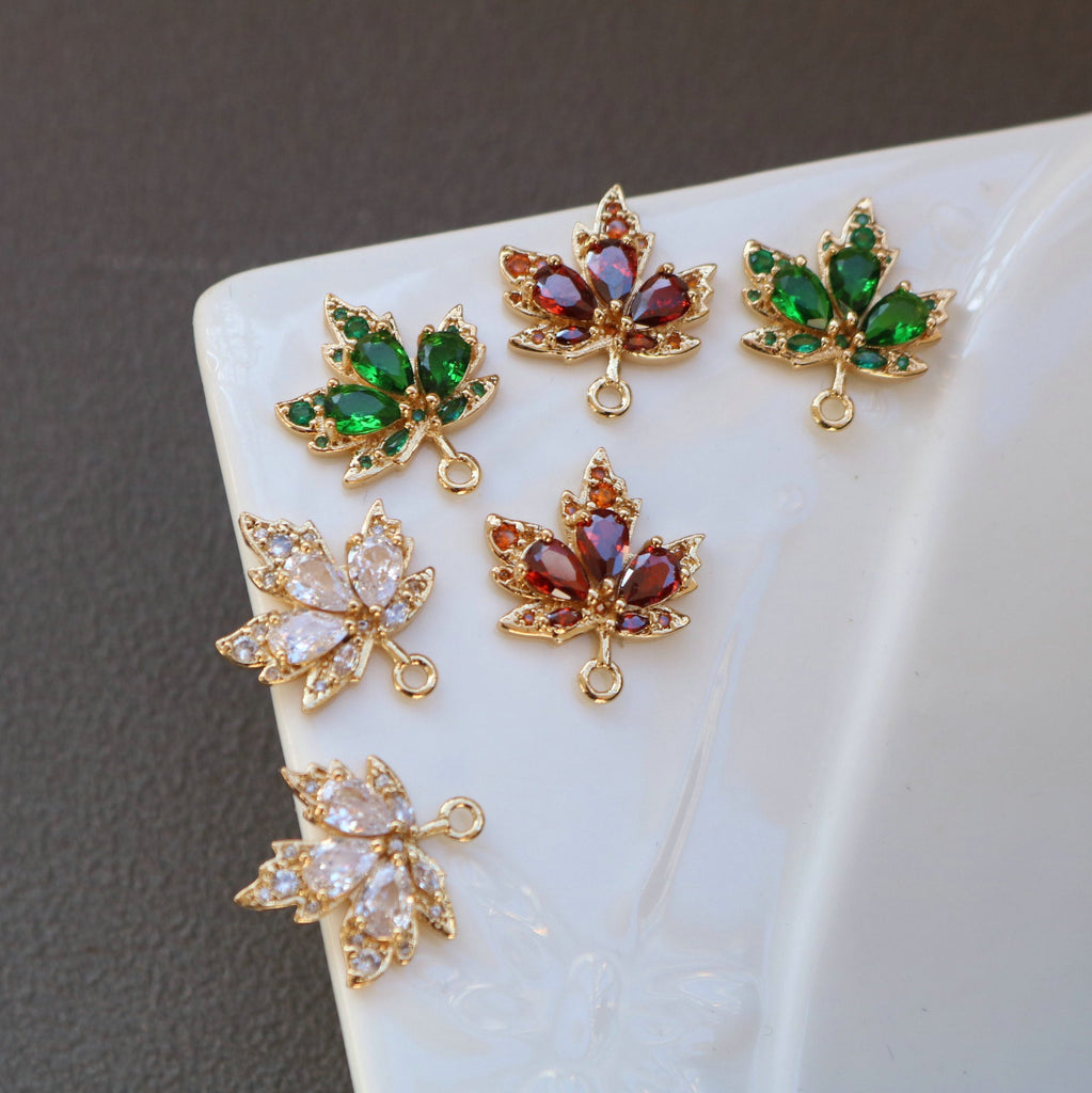 CZ Pave Maple Leaf Charm, Cubic Zircon Crystal Maple Leaf Pendant, CZ Earring Charms, Gold Plated Earring Charms, Jewelry Finding HL114-F188