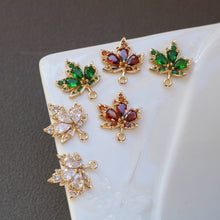 Load image into Gallery viewer, CZ Pave Maple Leaf Charm, Cubic Zircon Crystal Maple Leaf Pendant, CZ Earring Charms, Gold Plated Earring Charms, Jewelry Finding HL114-F188