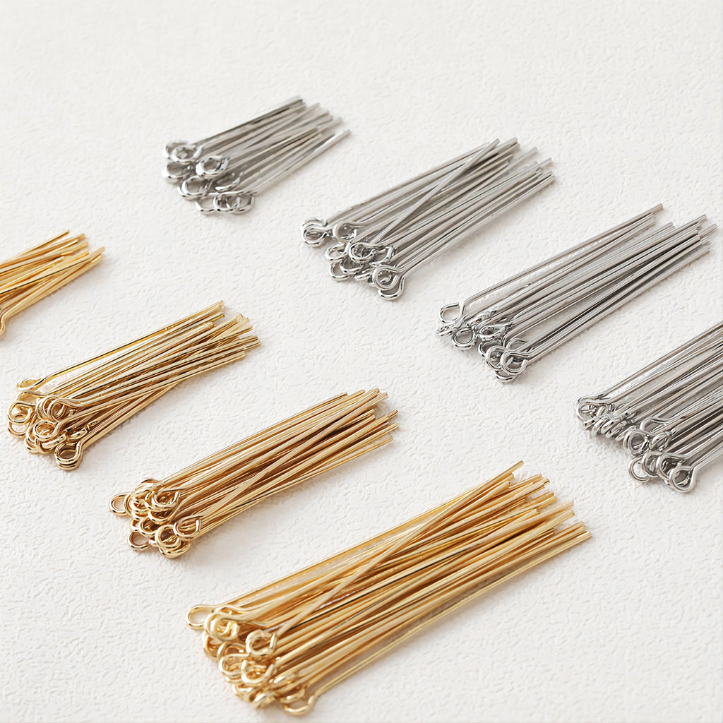 100pcs Eye Pins, O Pins, 14K Gold Plated, 22/25Gauge, 18mm,26mm,30mm,40mm Component for Jewelry Making Findings GD010