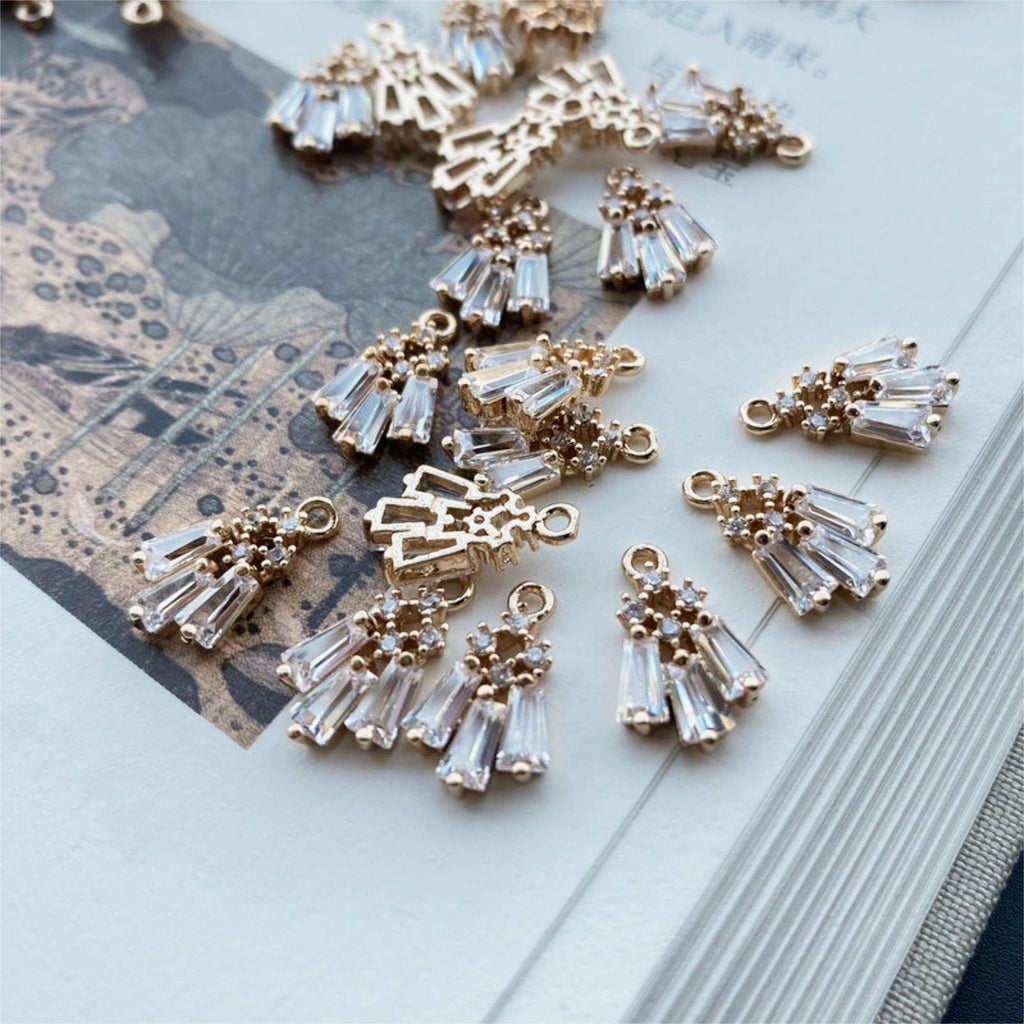 CZ Pave Fan Shape Charm, Cubic Zircon Crystal Fan Connector, CZ Earring Charm,Gold Plated Brass Earring Charms, Jewelry Findings STG011-F186