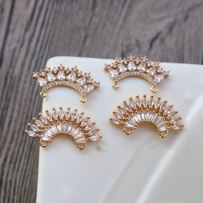CZ Pave Crown-shaped Charm, Cubic Zircon Crystal Pendant, Bracelet Necklace Pendant, 14K Real Gold Plated, Jewelry Findings HL034-F183