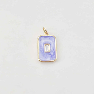 CZ Pave Rectangular Charm, Enamel Pendant, Bracelet Necklace Pendant, 14K Real Gold Plated, Jewelry Findings S20660