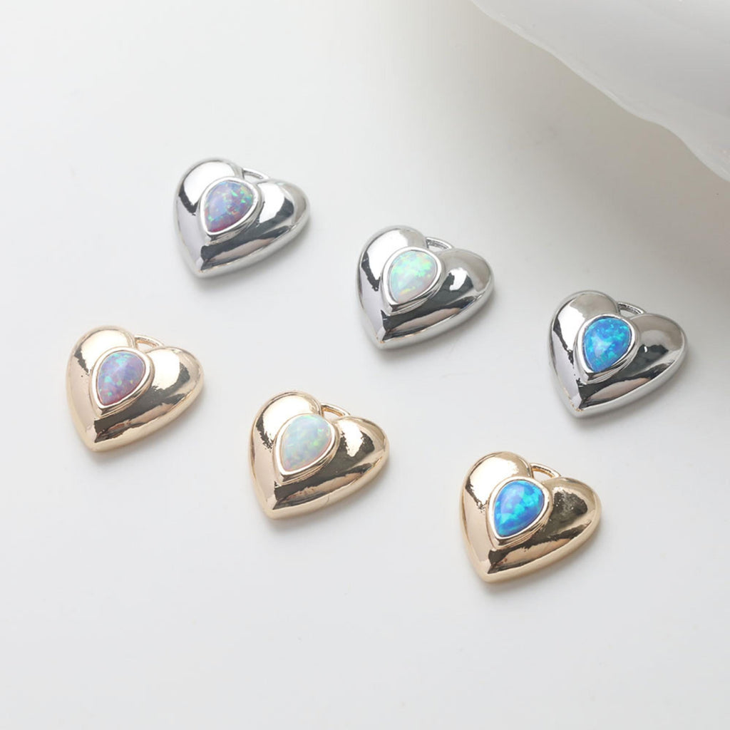 3D Heart Charms, 14K Gold Plated Opal Pave, Love Pendant, Necklace Making Pendants, Jewelry Findings GZ741