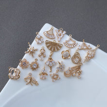 Load image into Gallery viewer, CZ Pave Fan Shape Charm, Cubic Zircon Crystal Fan Connector, CZ Earring Charms, Gold Plated Brass Earring Charms, Jewelry Finding HL004-F036