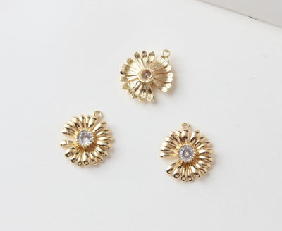 Flower Charm, 18K Gold Plated, Flower Pendant, Necklace Earring Making Charms, 18mm, Jewelry Findings ZZ084