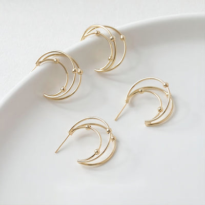 Moon Ear Post, S925 Silver Ear Pin Nickel Free Earrings, Gold/Silver Ear Stud, Hypoallergenic Earring Findings GE067
