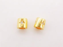 Load image into Gallery viewer, 10PCS 6mm Moon Star Tube Spacer Beads, Micro Pave Symbols Large Hole Cubic Beads, 18K Gold Plated, Bracelet Making Jewelry Finding S240