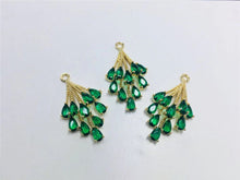 Load image into Gallery viewer, CZ Pave Leaf Charm, Cubic Zircon Crystal Leaf Pendant, CZ Earring Charms,  Real Gold Plated  Earring Charms, Jewelry Findings ZR007-F044