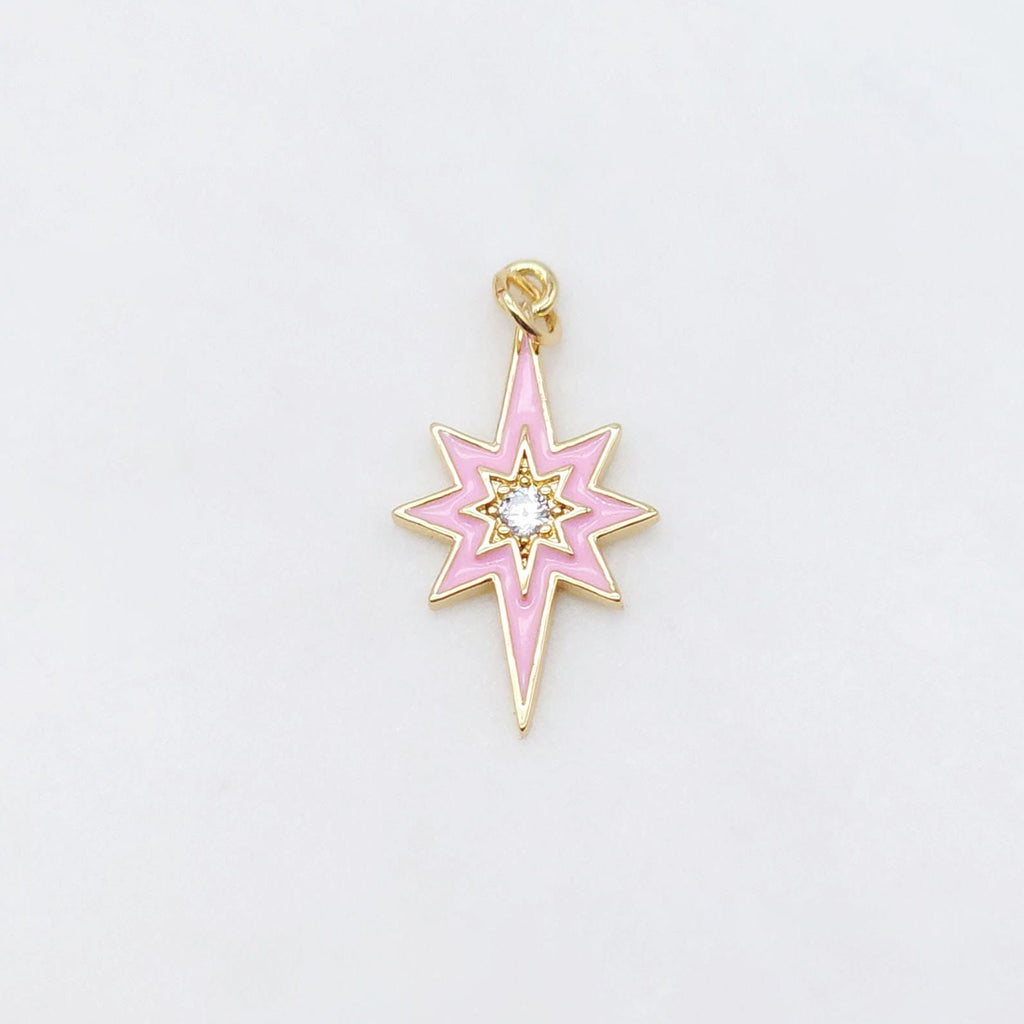 Multicolor Enamel Star Charm, 18K Gold Plated Star Pendant, 21mm, Necklace Bracelet Making Pendant S20495