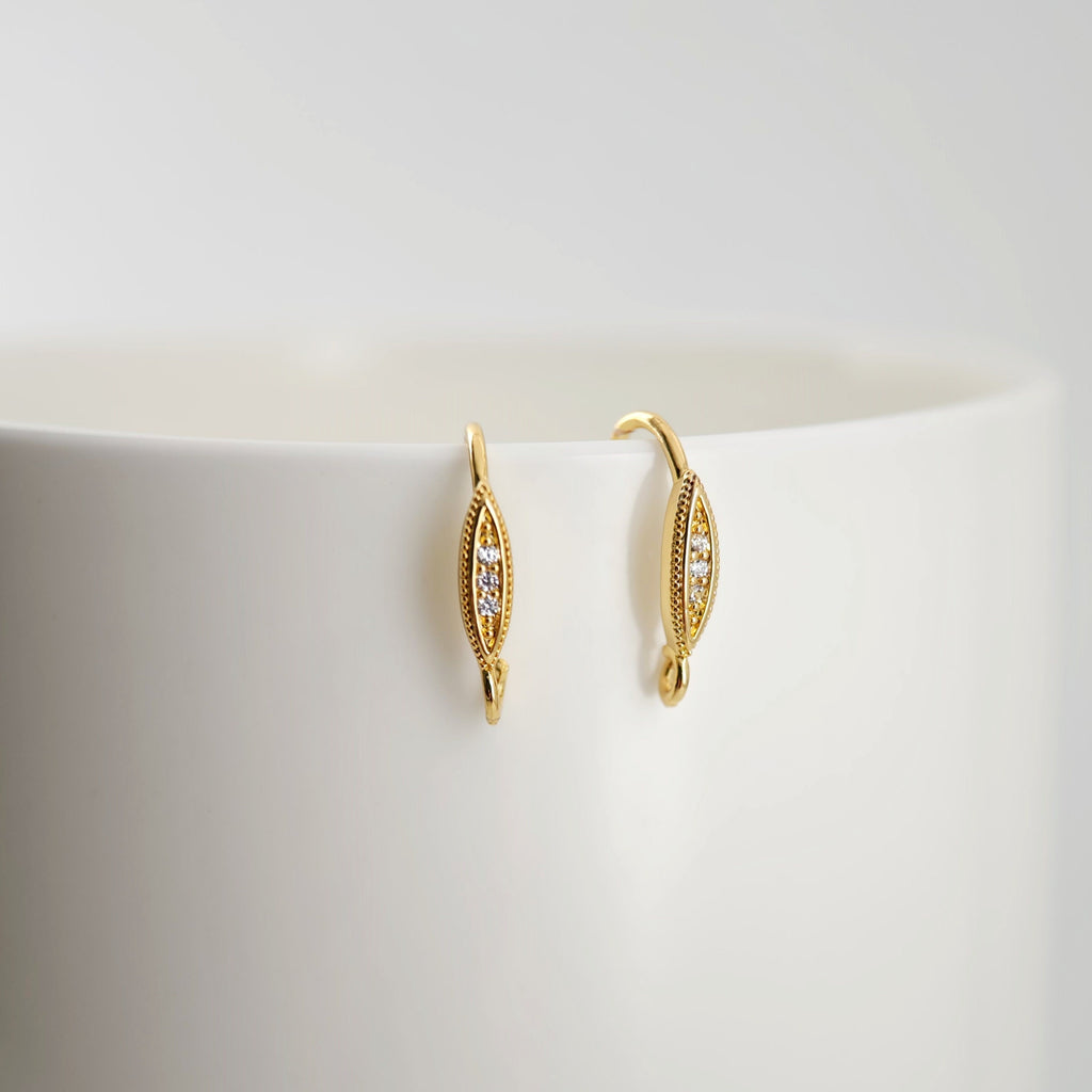 4pcs 18K Gold Plated Ear Wires, Oval Cubic Pave Earring Hooks, Nickel Free, Fish Hooks, Ear Wires for Jewelry Making D0137