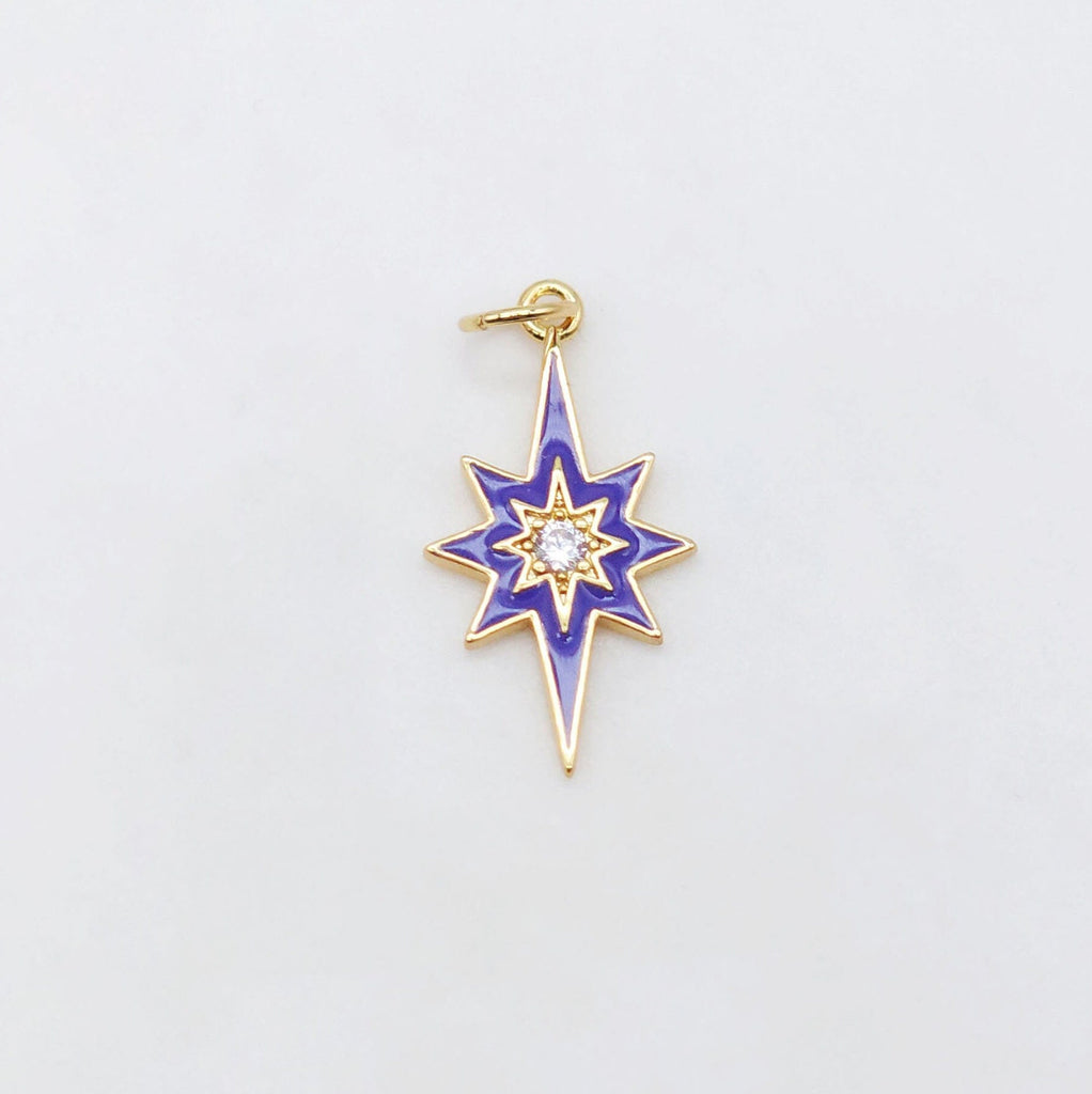 Multicolor Enamel Star Charm, 18K Gold Plated Star Pendant, 21mm, Necklace Bracelet Making Pendant S20495