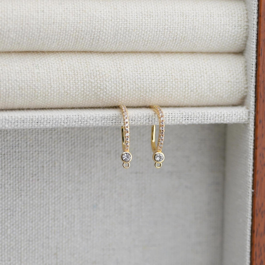 4PCS Arc Wire Ear Post with Loops, CZ Pave Threader Earrings, 16mm, Nickel Free, 18K Gold Plated Earring Finding ZX061