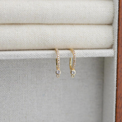 4PCS Arc Wire Ear Post with Loops, CZ Pave Threader Earrings, 16mm, Nickel Free, 18K Gold Plated Earring Finding ZX061