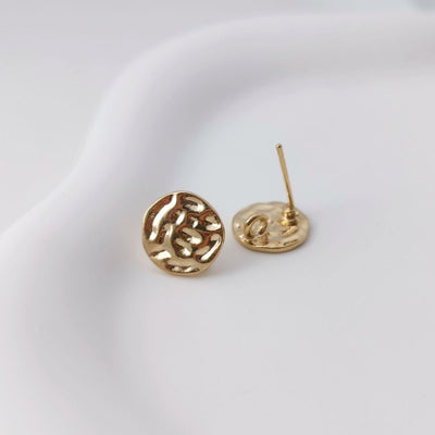 10pcs 14K Gold Round Hammered Post With Loop, Round Stud Earring Nickel Free, 11mm, Hypoallergenic Earring Findings Z083-ZX304