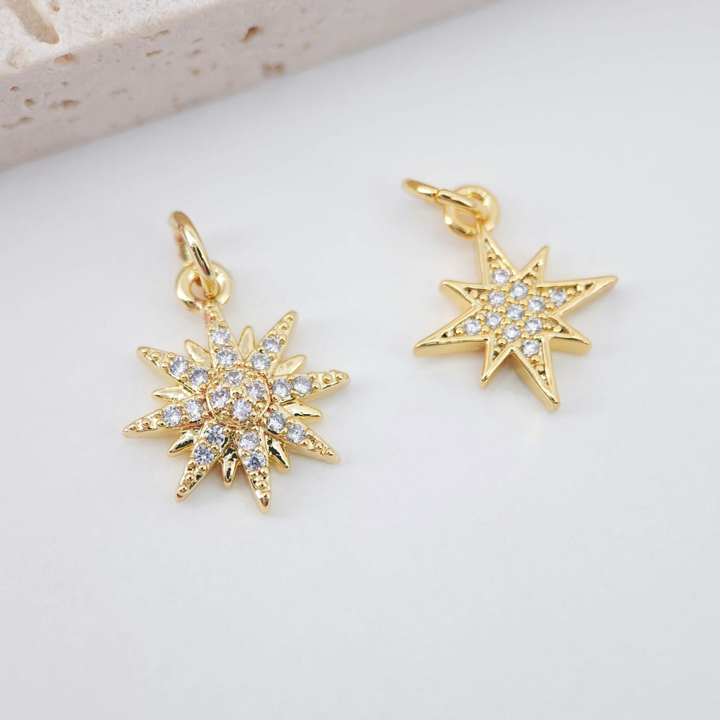 North Star Charms, Crystal Cubic Star Pendant, 18K Gold Plated, Necklace charms, Jewelry Findings S699