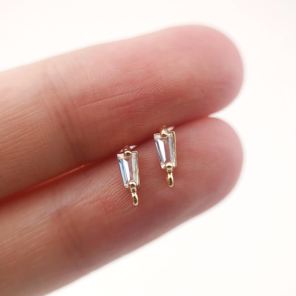 10 قطع من دبابيس الأذن الصغيرة المستطيلة مع حلقات، دبوس أذن من الفضة S925، خالية من النيكل، أحجار كريمة من الزركون مطلية بالذهب عيار 18 قيراطًا، ZX040