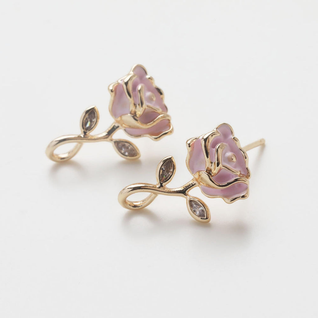 Enamel Flower Earring Post, 14K Gold/Silver, S925 Silver Pin Nickel Free Earrings, Flora Ear Stud with Loop GZ769