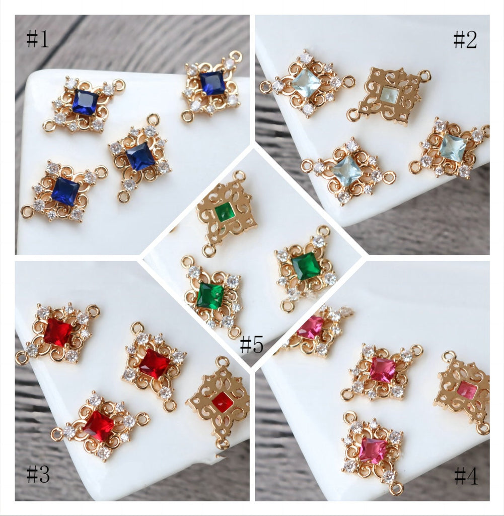 10pcs Charm with two loops, Boho Pendant, Cubic Pave Pendant,  Necklace Making, Gold Plated Jewelry Findings HL121-F006
