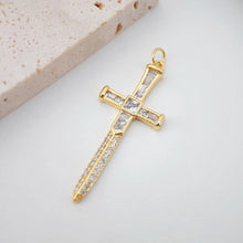 Cargar imagen en el visor de la galería, Dijes de cruz con pavé de circonita cúbica, colgante de espada, dije de cruz rosa, chapado en oro de 18 quilates, dijes para hacer collares, accesorios de joyería S890