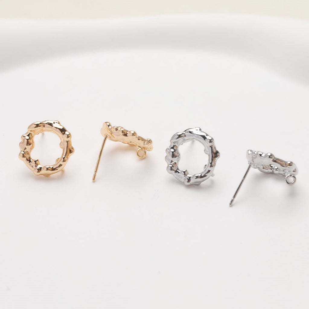 قرط دائري مجوف غير منتظم، ذهب/فضة عيار 14 قيراط، أقراط فضة S925 خالية من النيكل، قرط دائري مع حلقة JG075