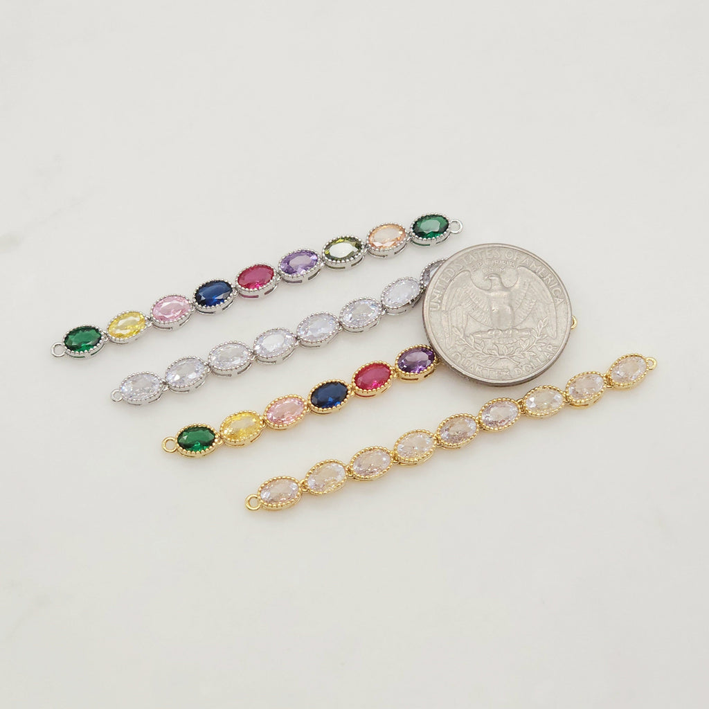 Rainbow Cubic Tennis Connector, 18K Gold Plated CZ Pave Tennis Pendant, 70mm in length, Bracelet Making Charm, Jewelry Findings S20342