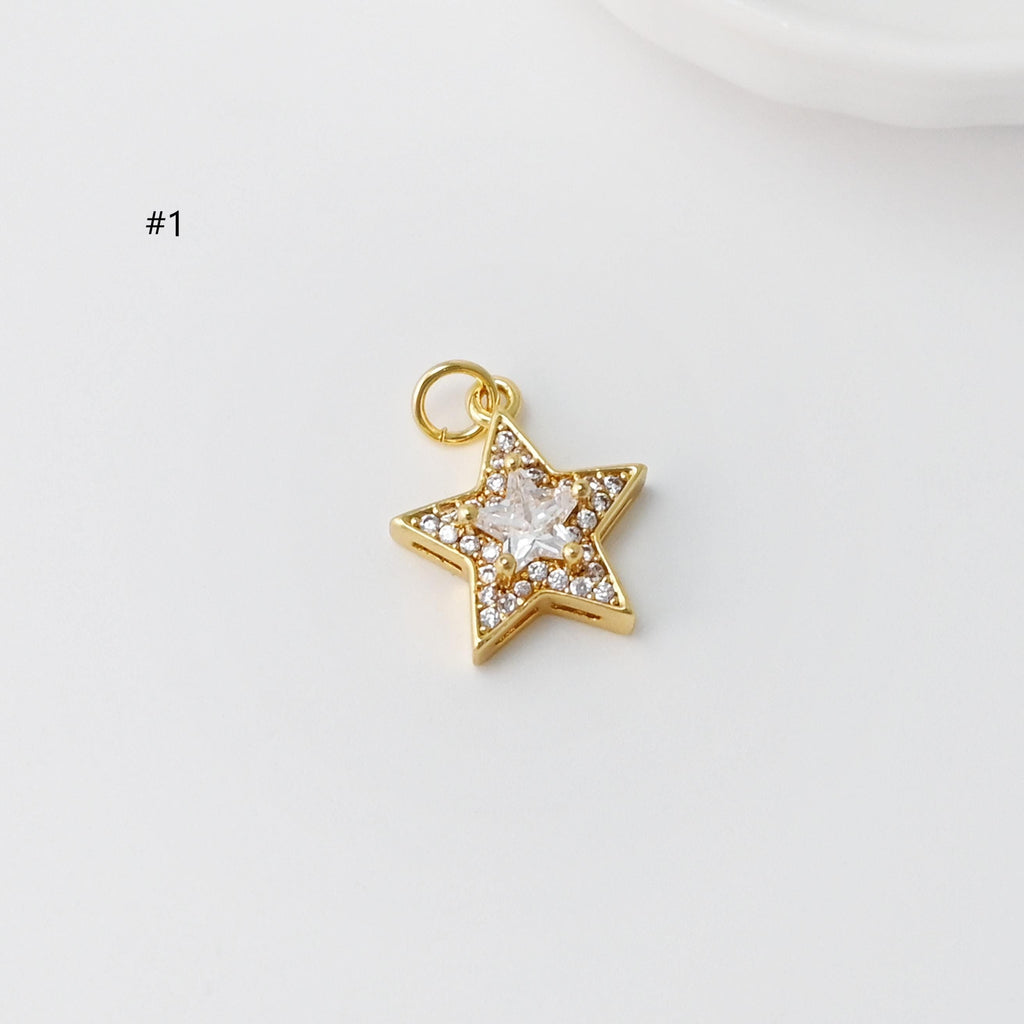 Tiny Star Charms, Crystal Cubic Star Pendant, Star Connector, 18K Gold Plated, Necklace charms, Jewelry Findings