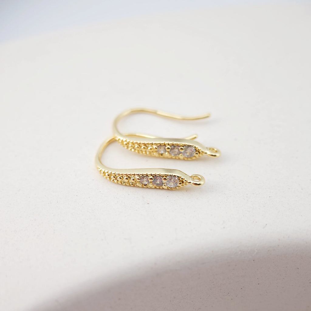 18K Gold Plated Ear Wires, Cubic Pave Earring Hooks, Nickel Free, Fish Hooks, Ear Wires for Jewelry Making D0174