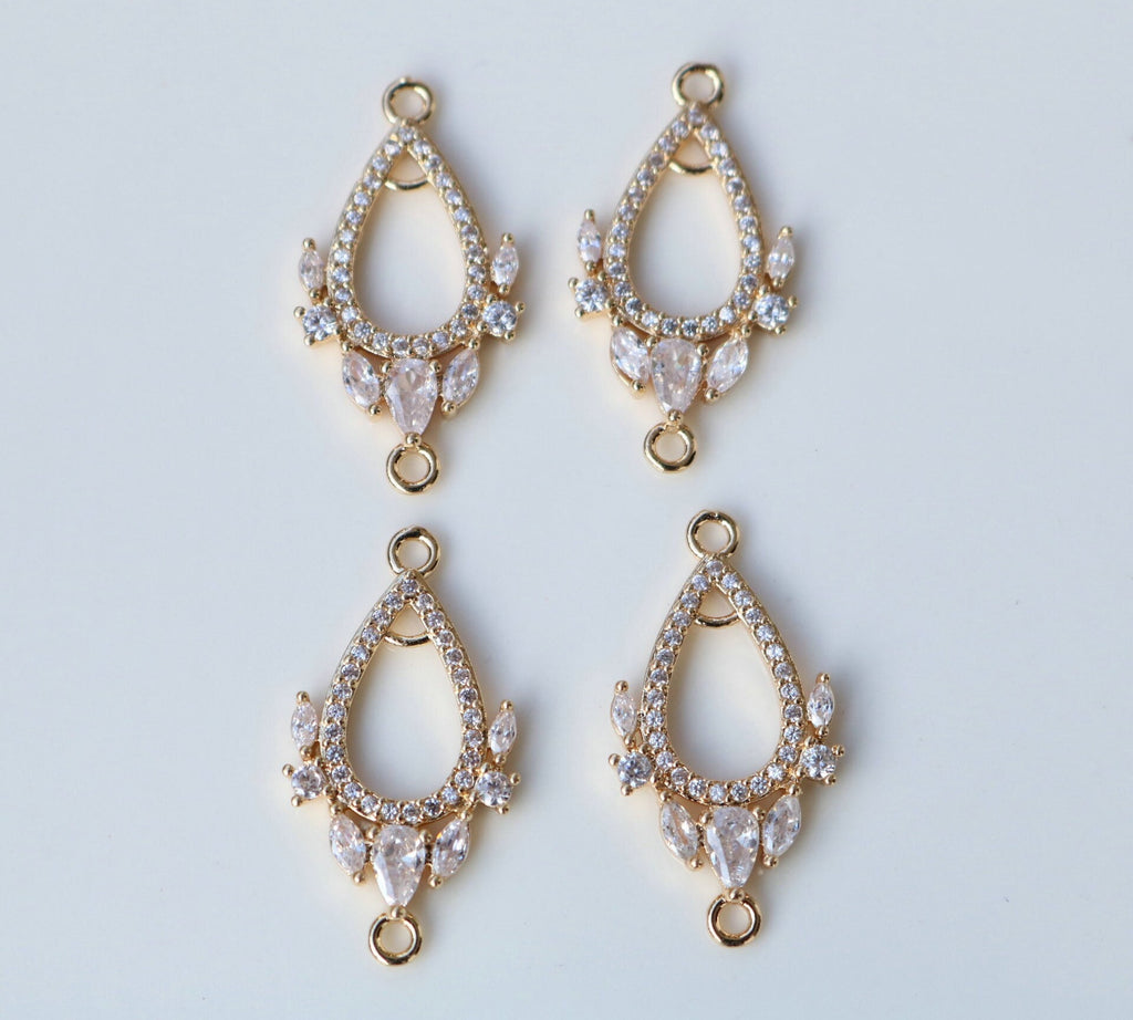 Cubic Zircon Crystal  Teardrop Charms, CZ Earring Charms,14K Gold Plated Teardrop Pendant, Jewelry Findings HL028-F182