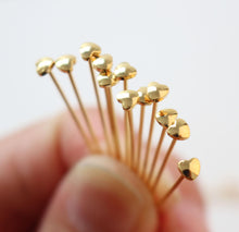 Load image into Gallery viewer, 20pcs Heart Pins, Heart Head Pins, 14K Gold Plated, 22Gauge, 30mm Component for Jewelry Making Findings GD007