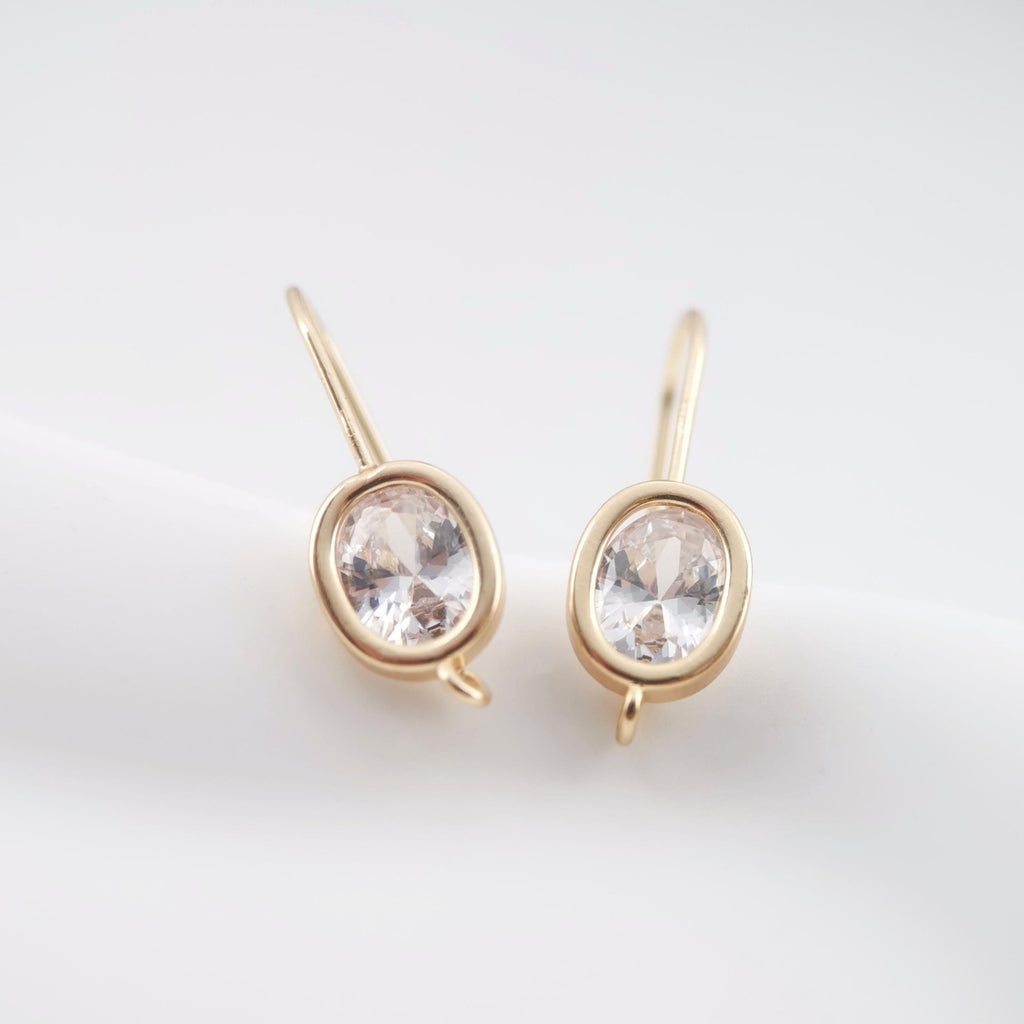 4pcs Oval Cubic Pave Earring Hooks With Loop, Nickel Free Earrings, Crystal Gemstone Stud, Hypoallergenic Earring Findings ZX054
