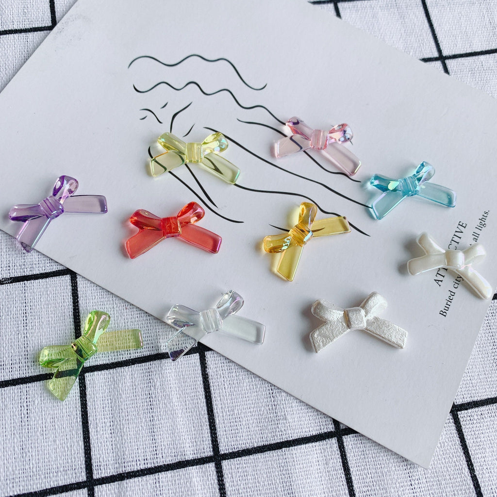 10pcs Aurora Acrylic Bow Pendant, Bow Beads, 34mm, Acrylic Dangle Charm for Jewelry Making, DIY Beads Finding MY125