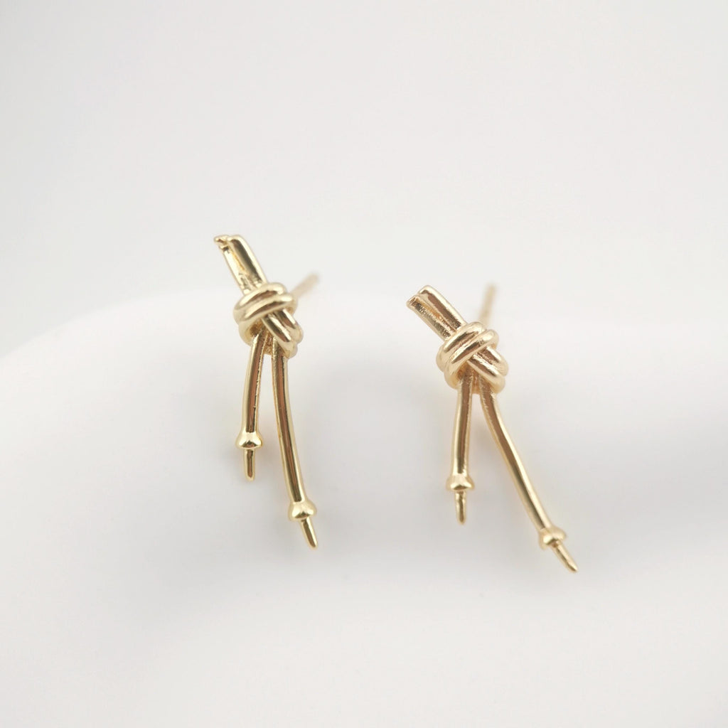 4pcs Gold Knot Earring Post With Loop, S925 Silver Ear Pin, Nickel Free Earrings, 18K Ear Stud Loop, Tie The Knot Earring Findings ZX027